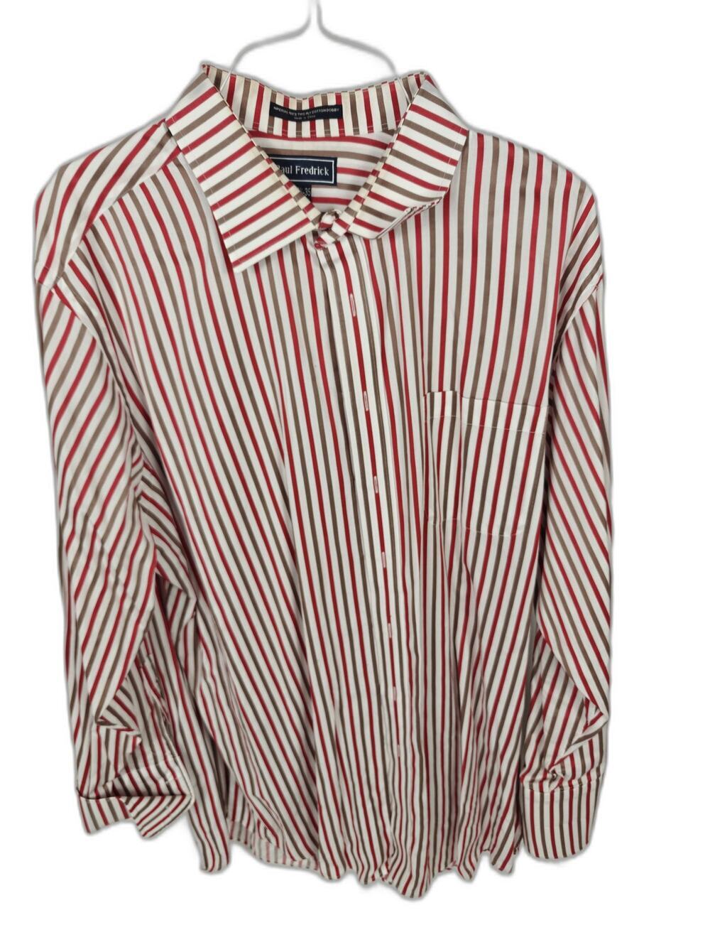 Paul Fredrick Imperial 100's Red White Striped Dobby Dress Shirt French Cuff